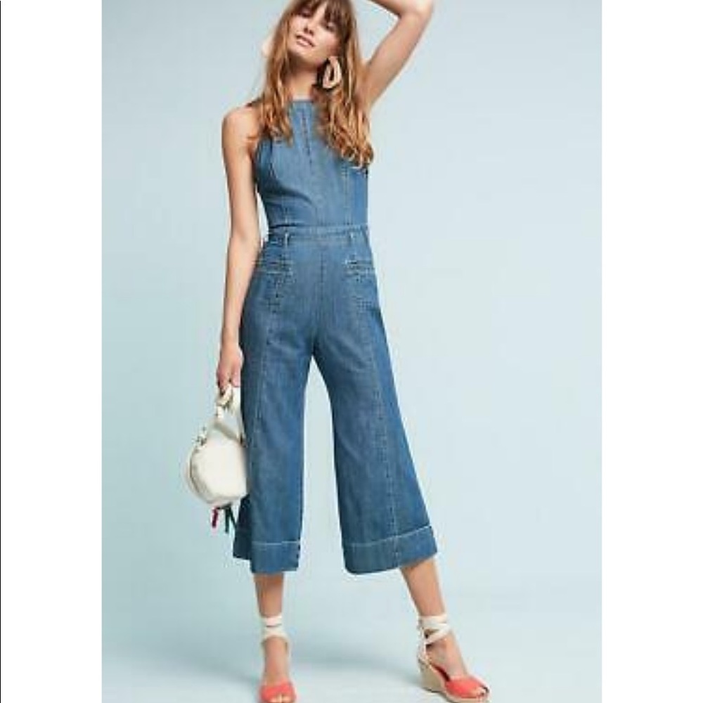 ANTHROPOLOGIE PILCRO AND THE LETTERPRESS LUCILLE DENIM JUMPSUIT/BIBS